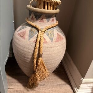 Handcrafted Beige and Multicolor Vase